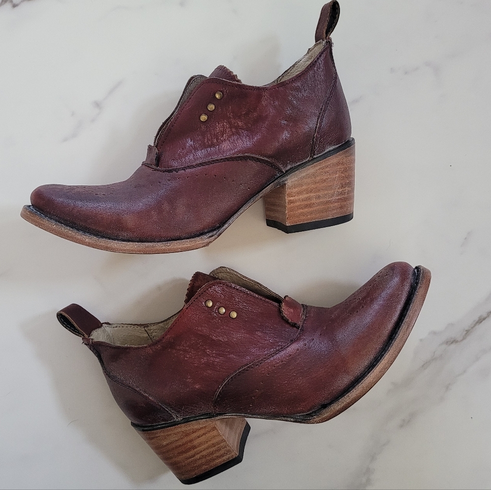 Freebird By Steven Sadie Ankle Boot 6 Burgundy Red Leather Heel Western Boho